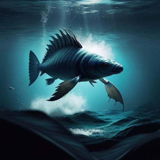 Underwater Creature Silhouette with Orange Stripes