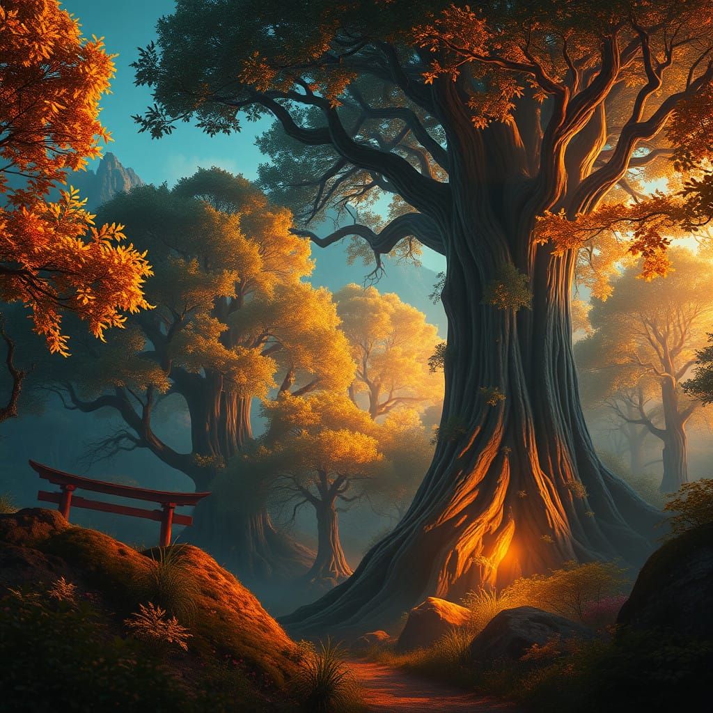 Ethereal Twilight Forest in Ghibli-Inspired Anime Style