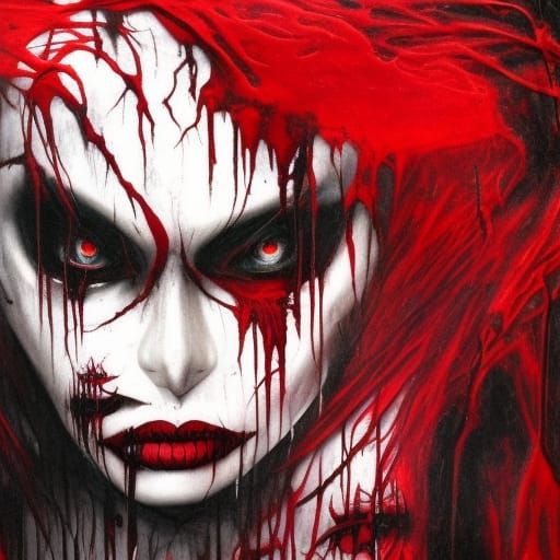 Red Undead Horror Concept Art in Maximalist Style