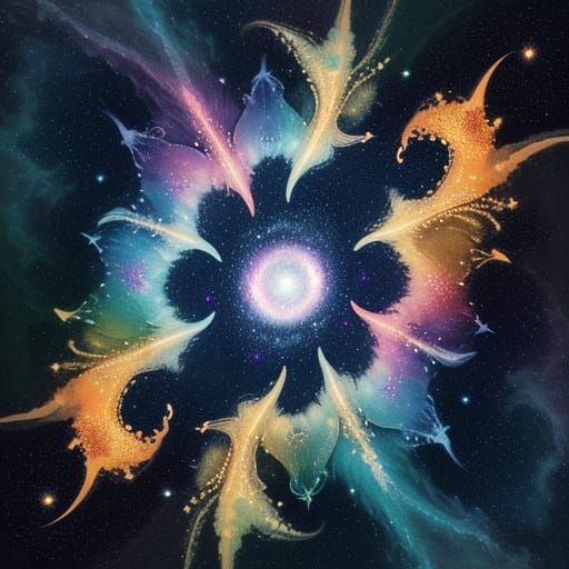 Ethereal Cosmic Starfish in Vibrant Oil Painting