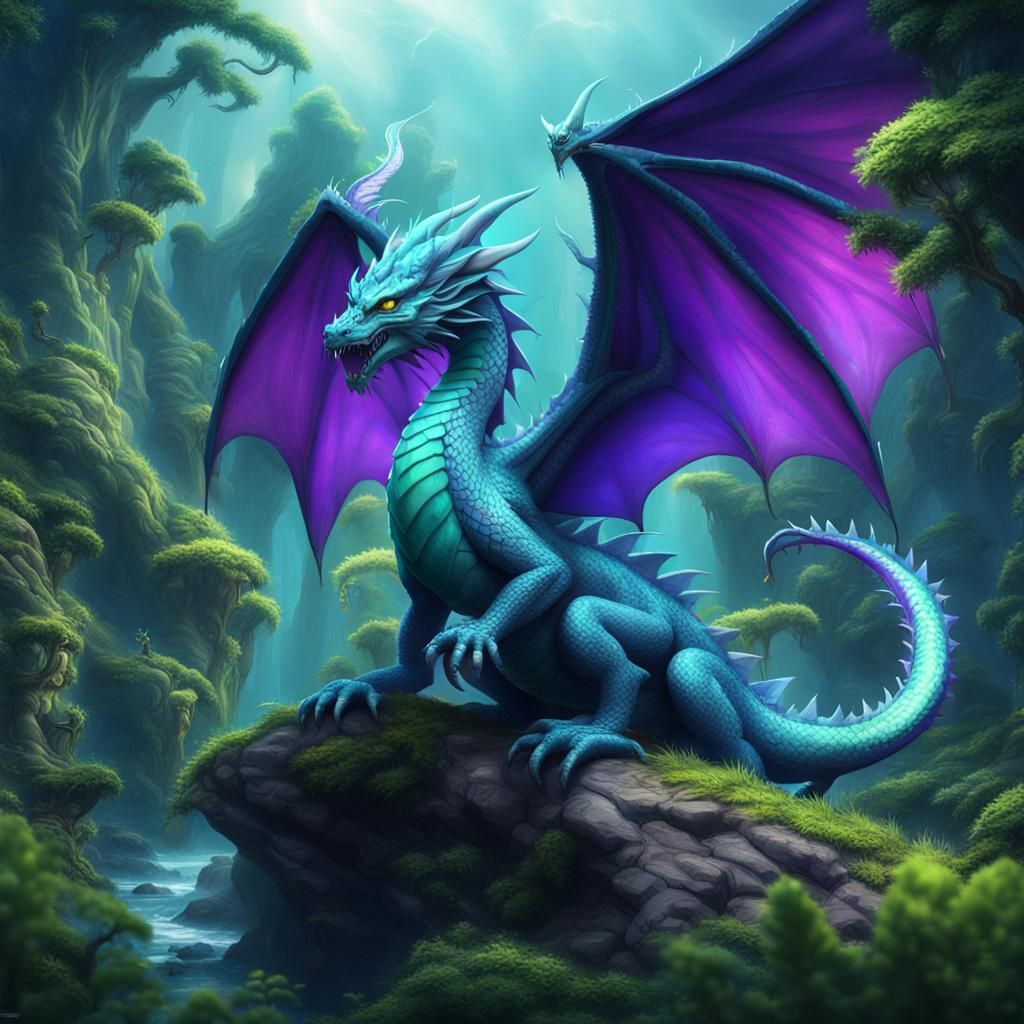 Majestic Dragon in Mystical Landscape: Fantasy Art