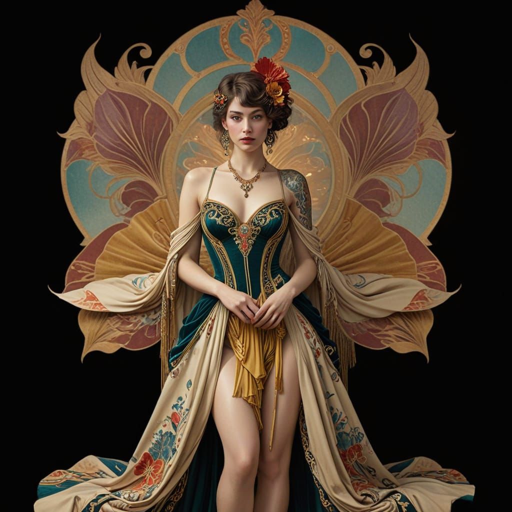 Elegant Woman in Luxurious Jugendstil Setting with Sensual T...