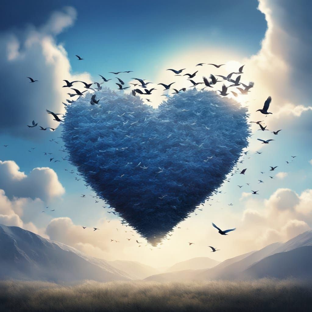 Migratory Birds Form Heart Shape in Clear Sky