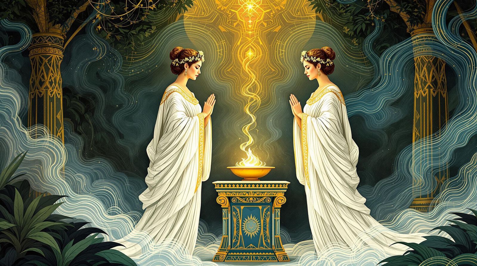 Ethereal Priestesses in Ancient Greek Ceremony