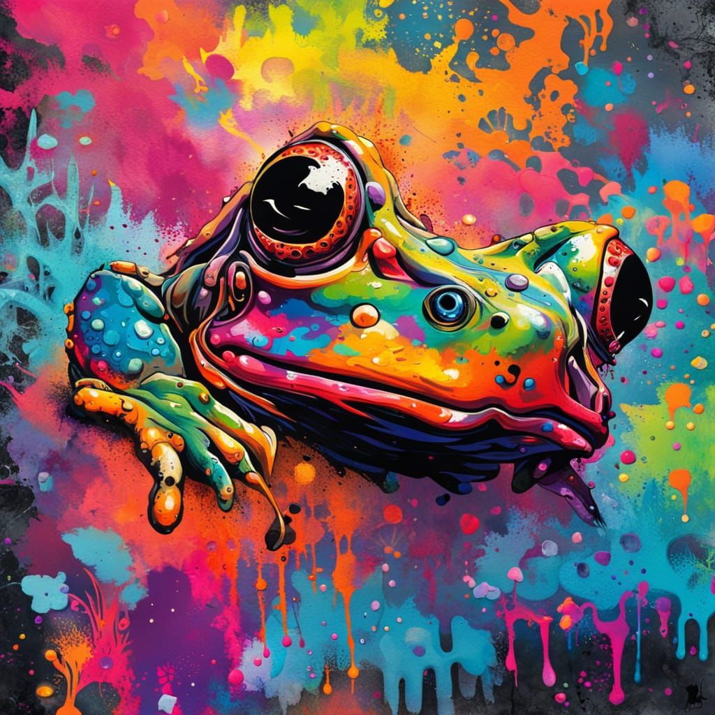 Hypnotoad Tie-Dye Tile Art in Graffiti Style
