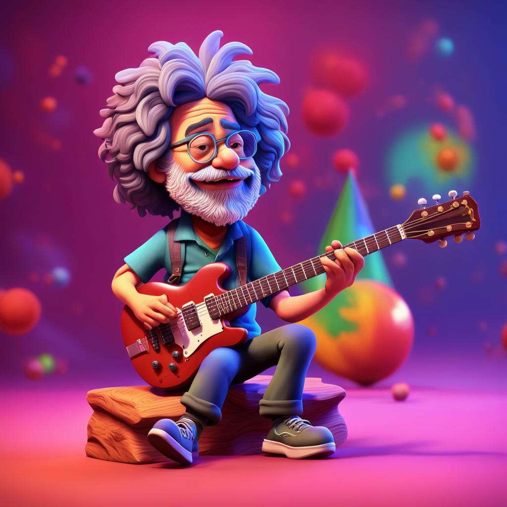 Young Jerry Garcia Playing Guitar: Pixar-Style 3D Art