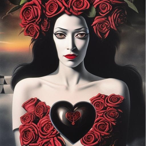 Dark God of Roses in Surrealist Oil Painting