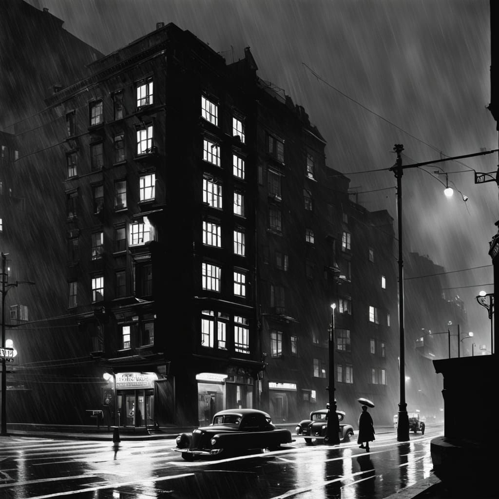 Film Noir Cityscape at Night
