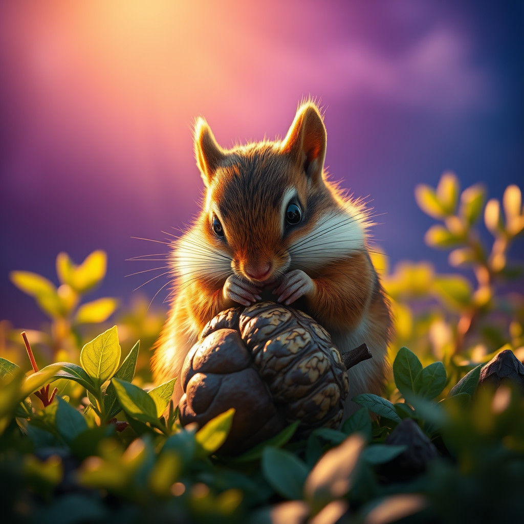 Chipmunk Feast in Dreamy Landscape, Matte Painting