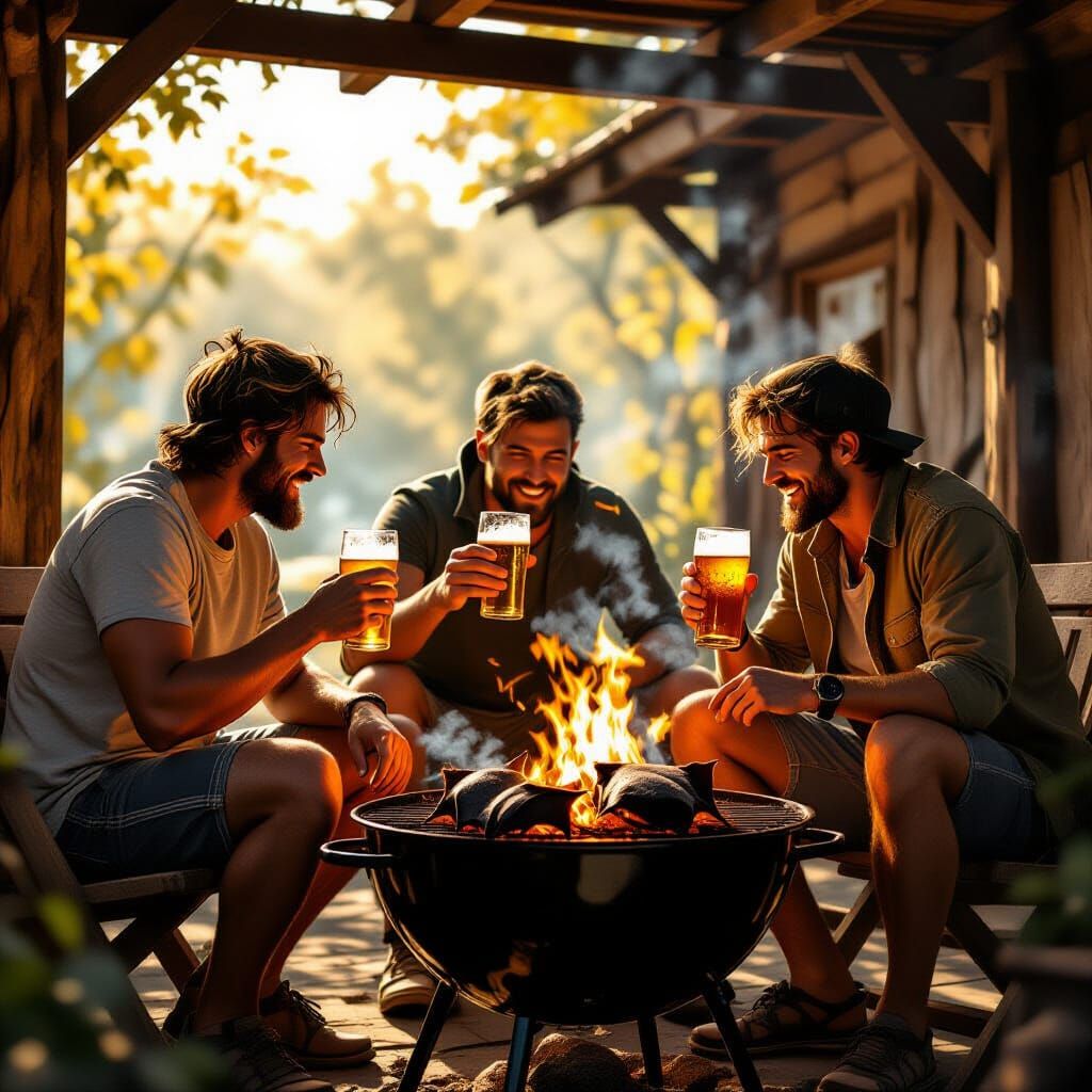 People Roasting Bats on a Barbecue, Golden Light