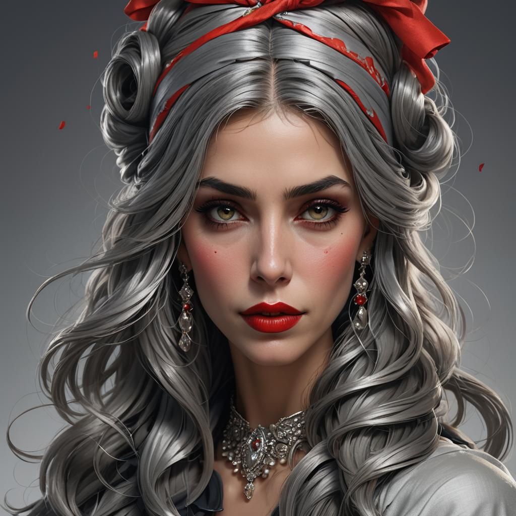 Stunning Woman with Grey Hair in Art Nouveau Style