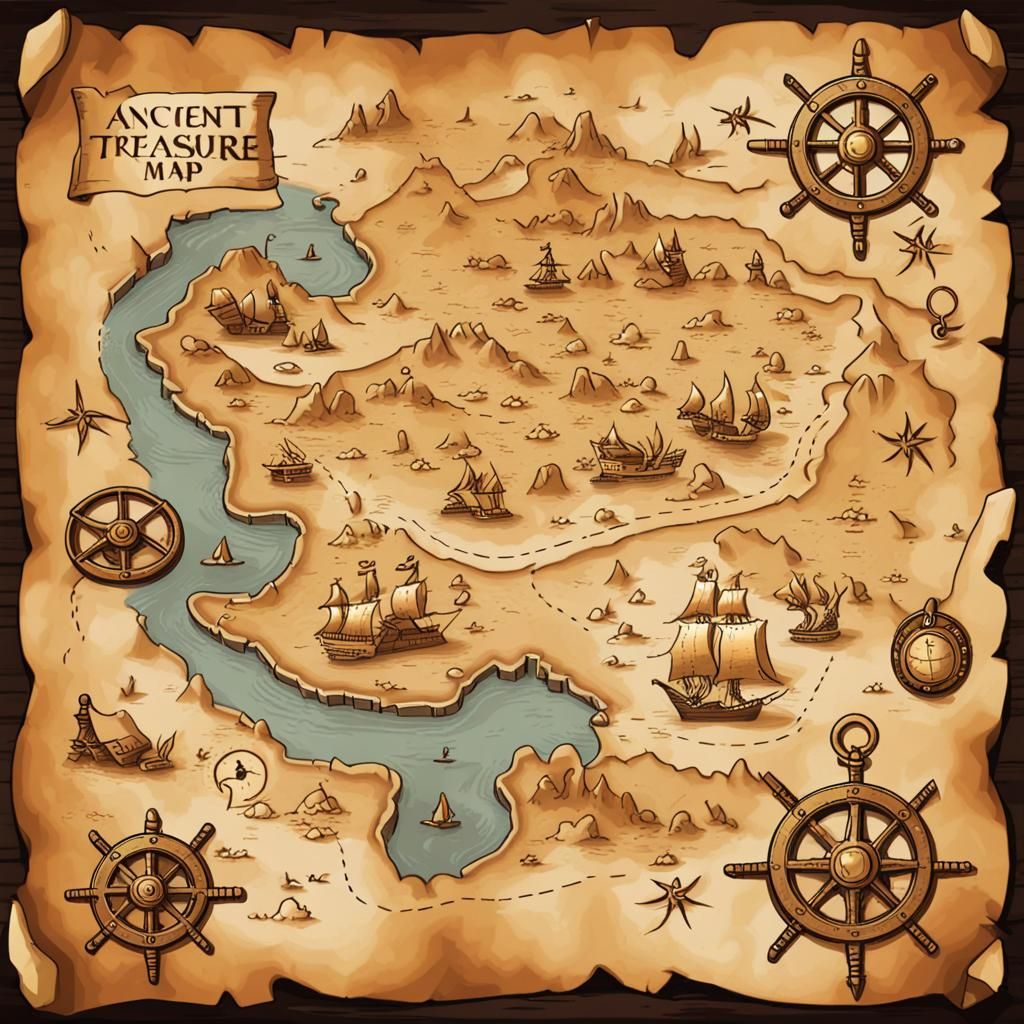 Detailed Ancient Treasure Map on Parchment