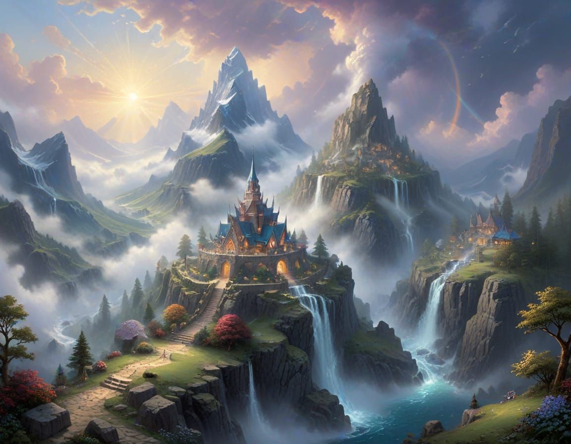 Ethereal Valhalla Scene in Whimsical Fantasy Style