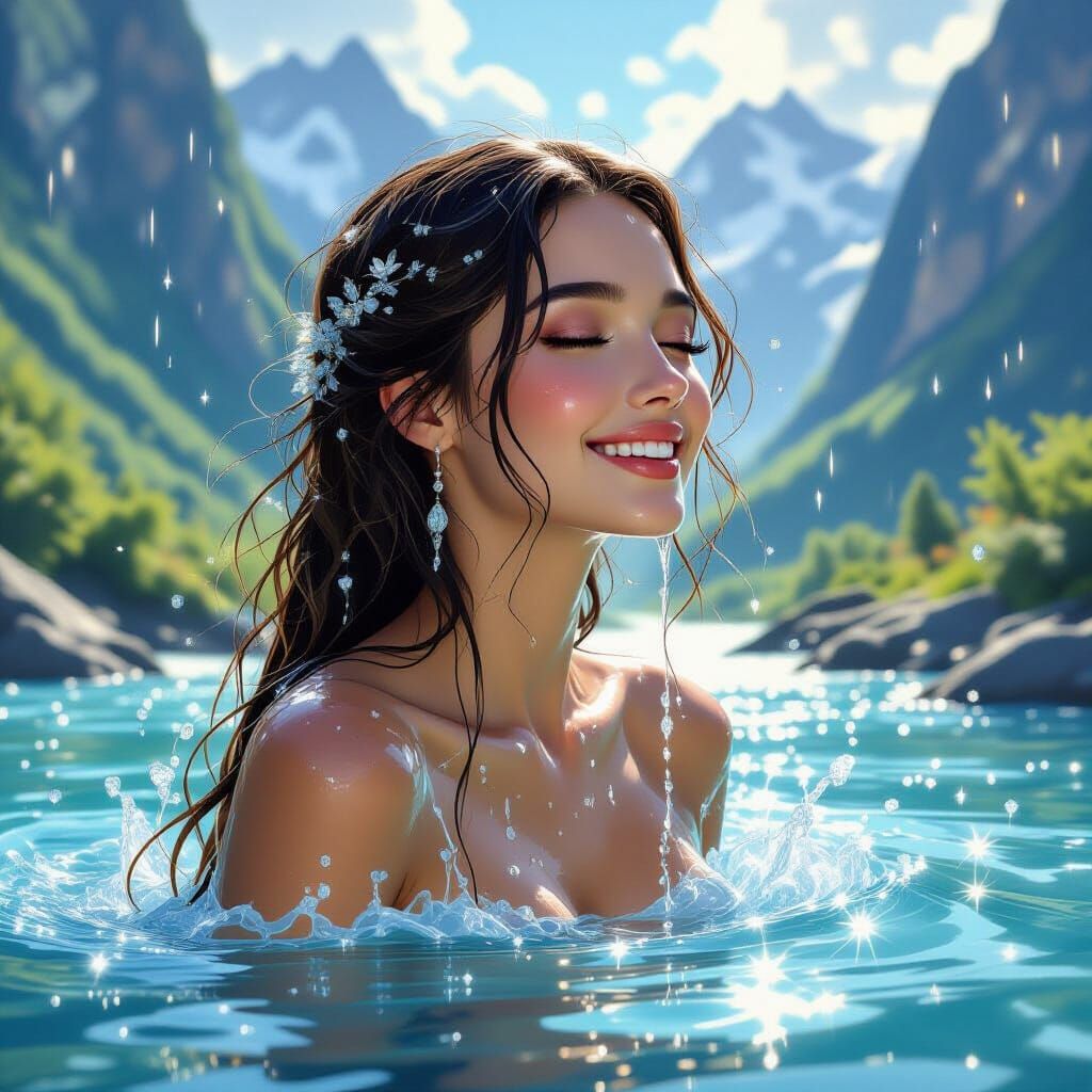 Water Nereid Rises From Magical River