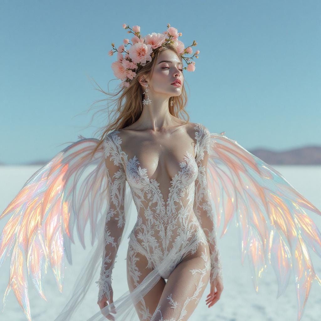 Ethereal Fairy on Salt Flats, Art Nouveau Style