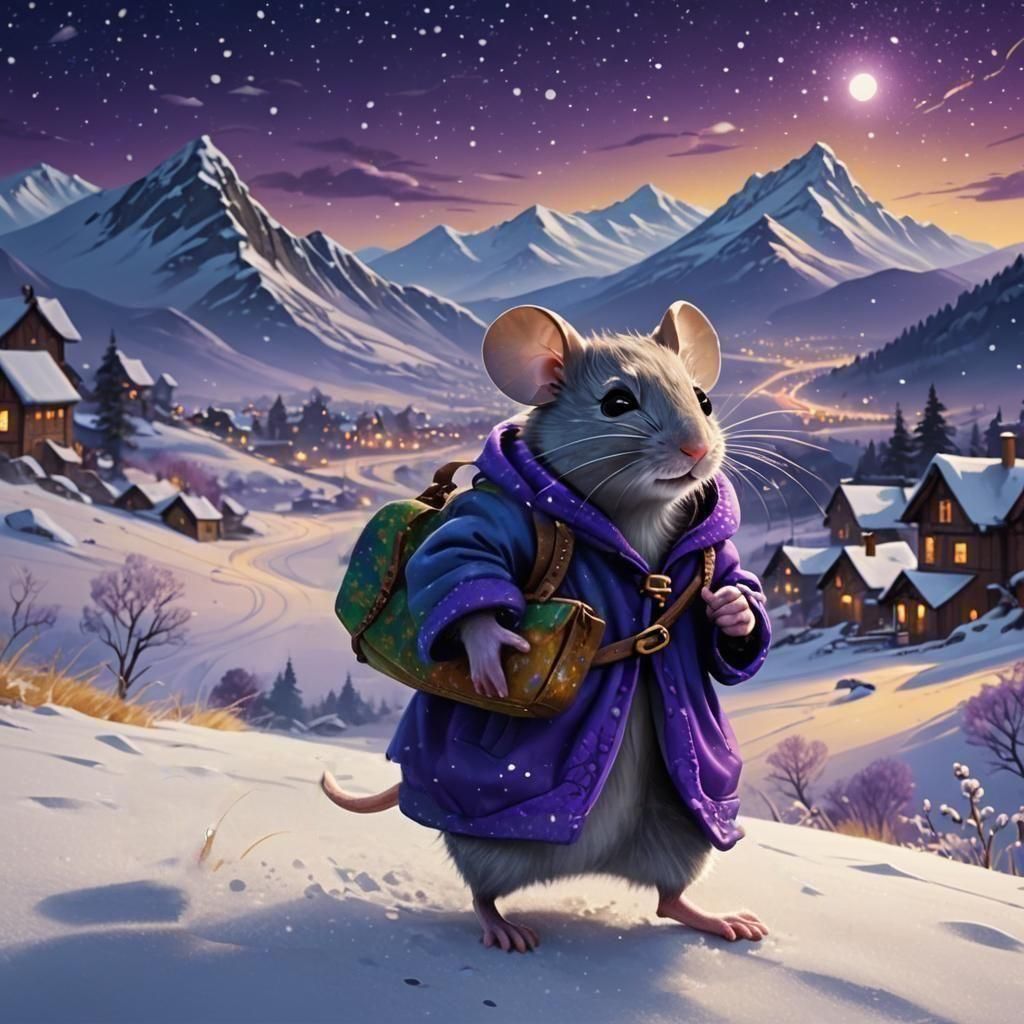 Mouse in Snowy Valley: Cartoon Style Illustration