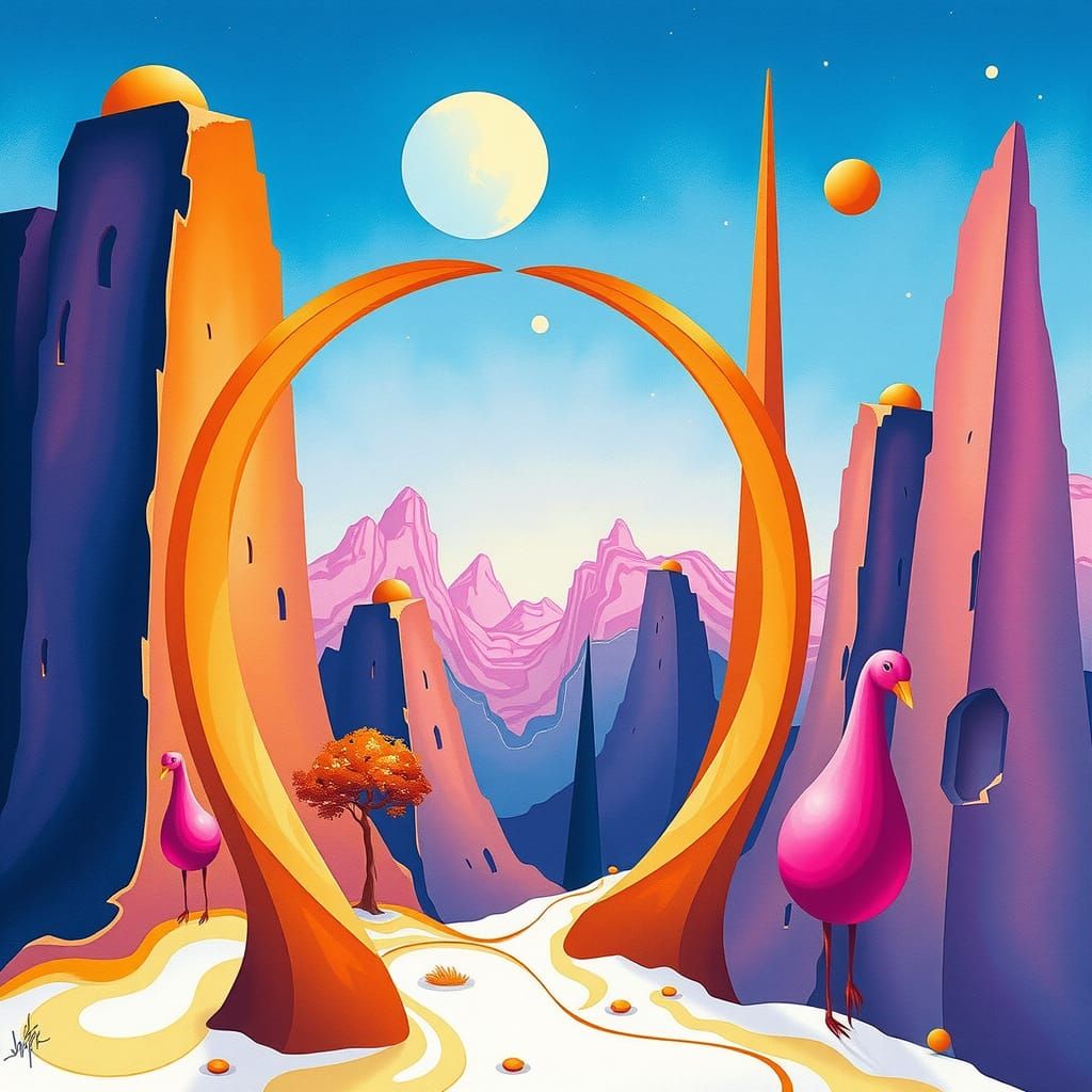 Surreal Landscape with Vibrant Colors in Ultramarine, Sienna...