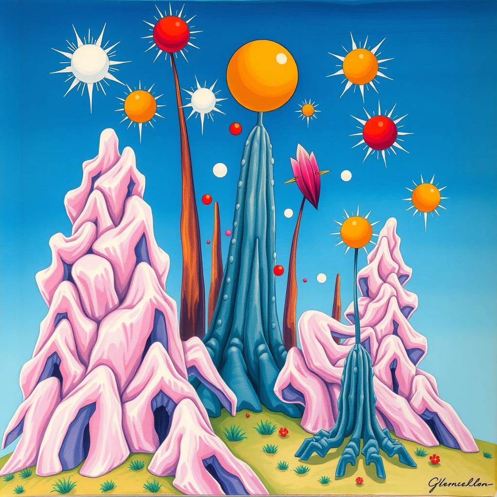 Surreal Precisionist Gouache in Ultramarine Sienna Fuchsia