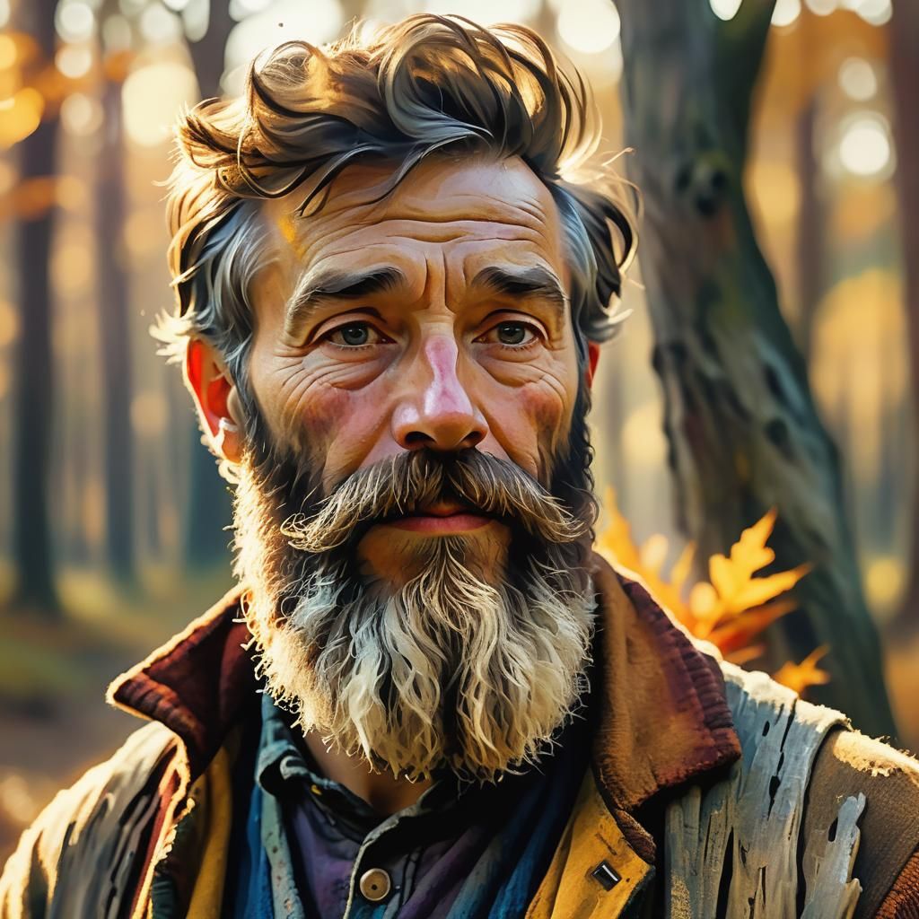 Bearded Man in Earthy Impressionist Landscape