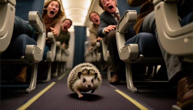 Hedgehog Causes Panic Aboard Airplane - Cinematic Film Still