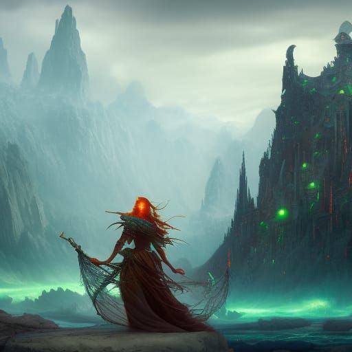 Fantasy Sorceress Concept Art in Detailed Painting Style