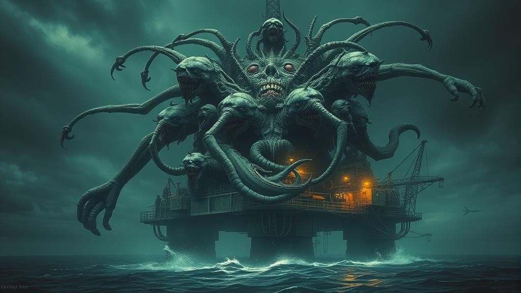 Undead-Biomechanical Mass Towers Over North Sea Oil Rig