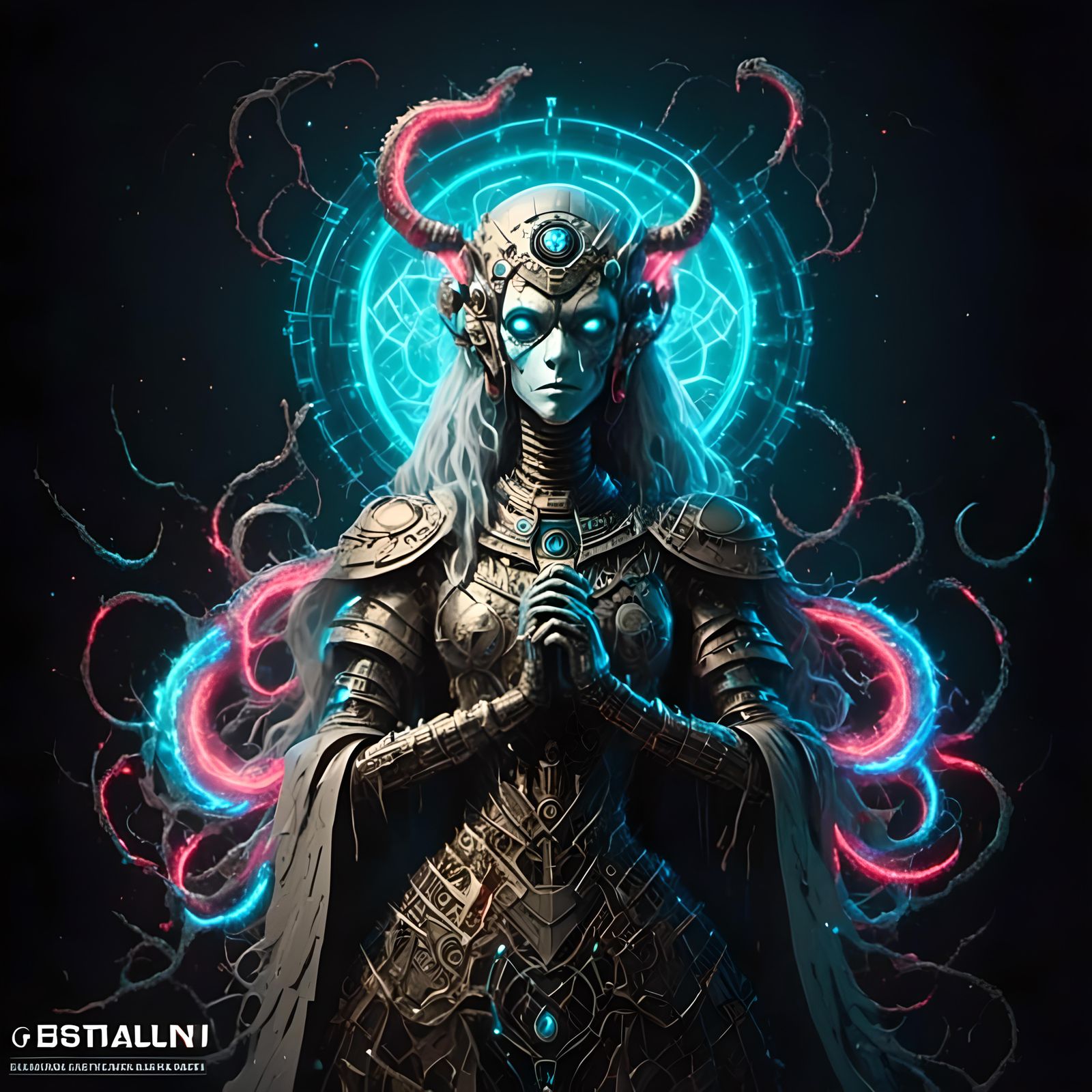 Deity with Snake Features in Art Deco Style