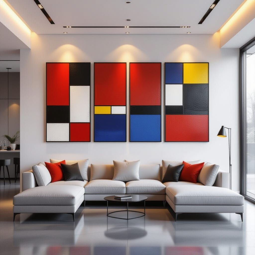 Abstract Art Array in Modern Luxury Living Room
