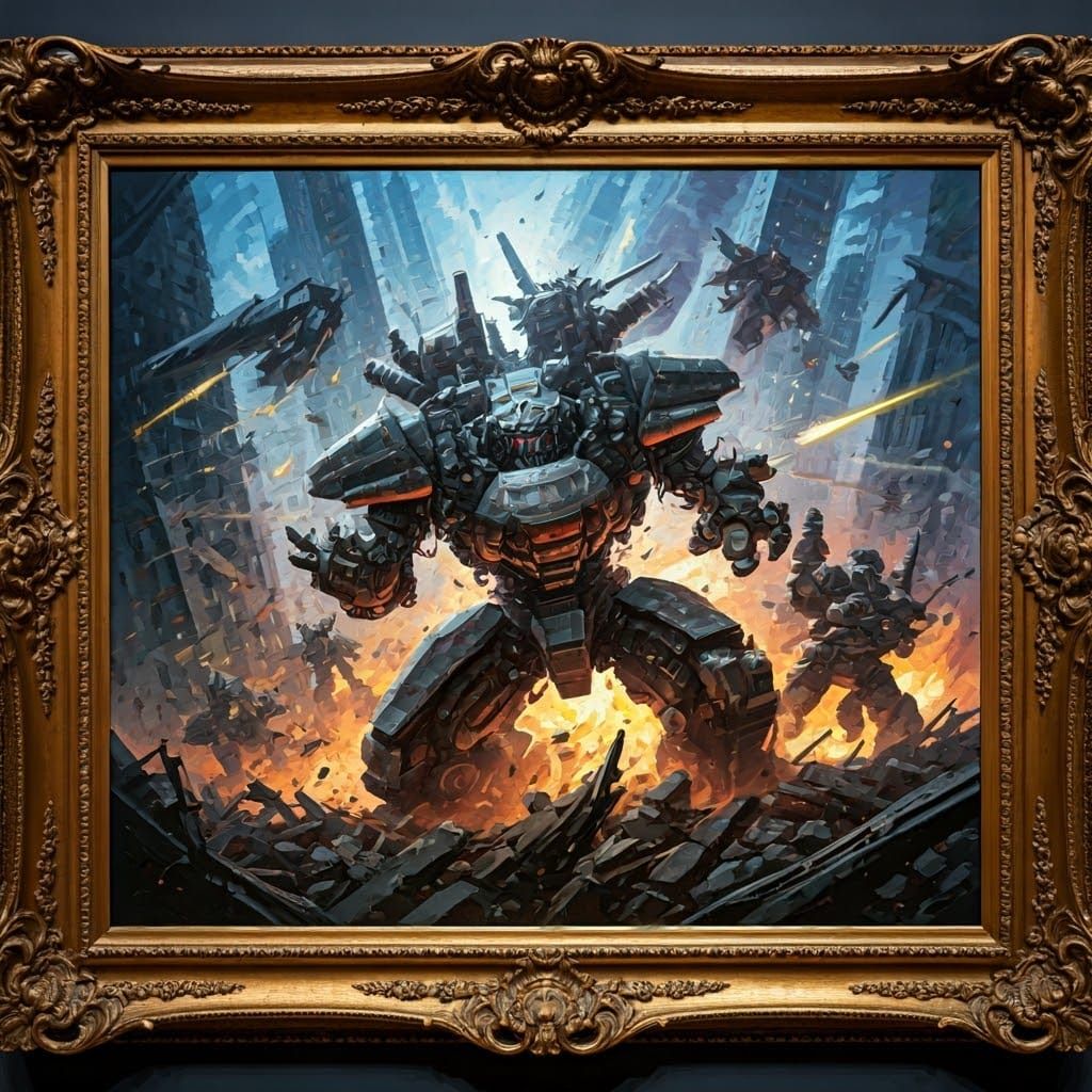 Mecha Monsters Clash in Ravaged Future Cityscape