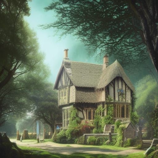 High Gothic Victorian Village with Turquoise River