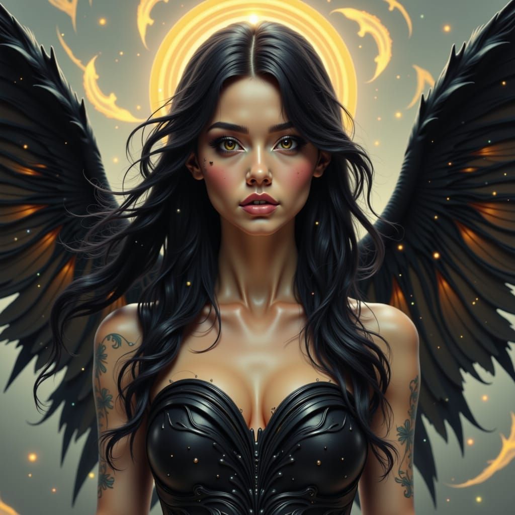 Ethereal Woman with Golden Halo and Wings
