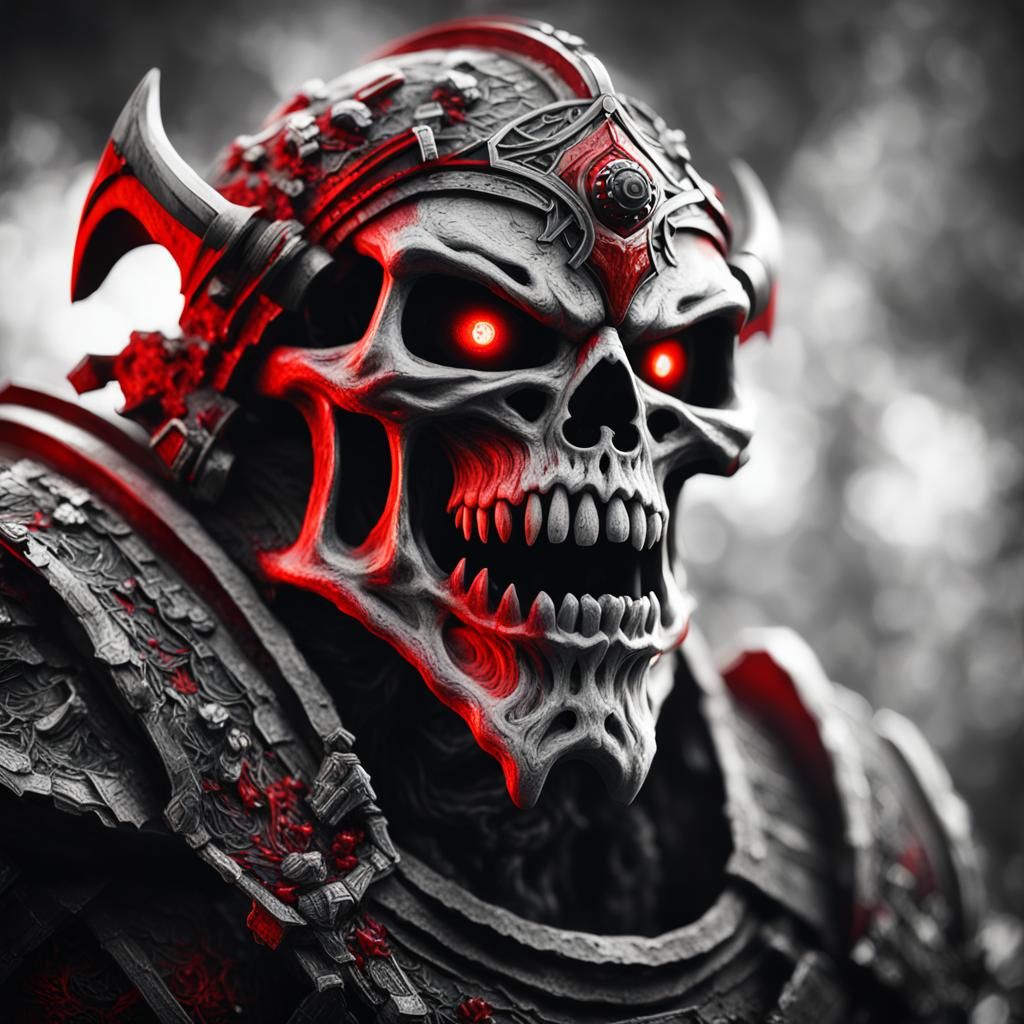 Undead Dwarf Face Close-Up in Black and White