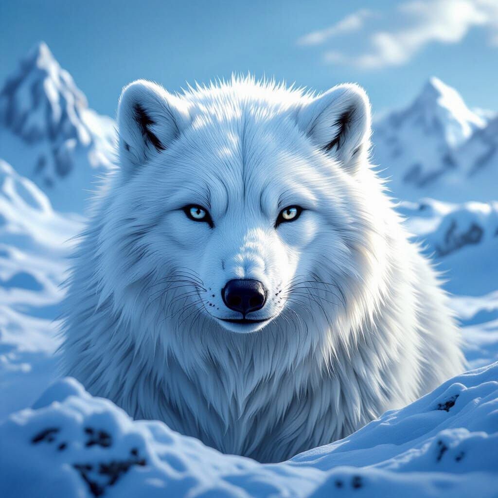 Majestic Arctic Fox-Polar Bear Hybrid in Fantasy Landscape