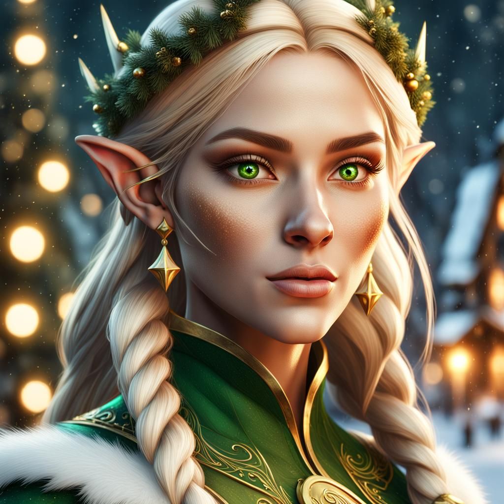 Beautiful Christmas Elf Working at North Pole