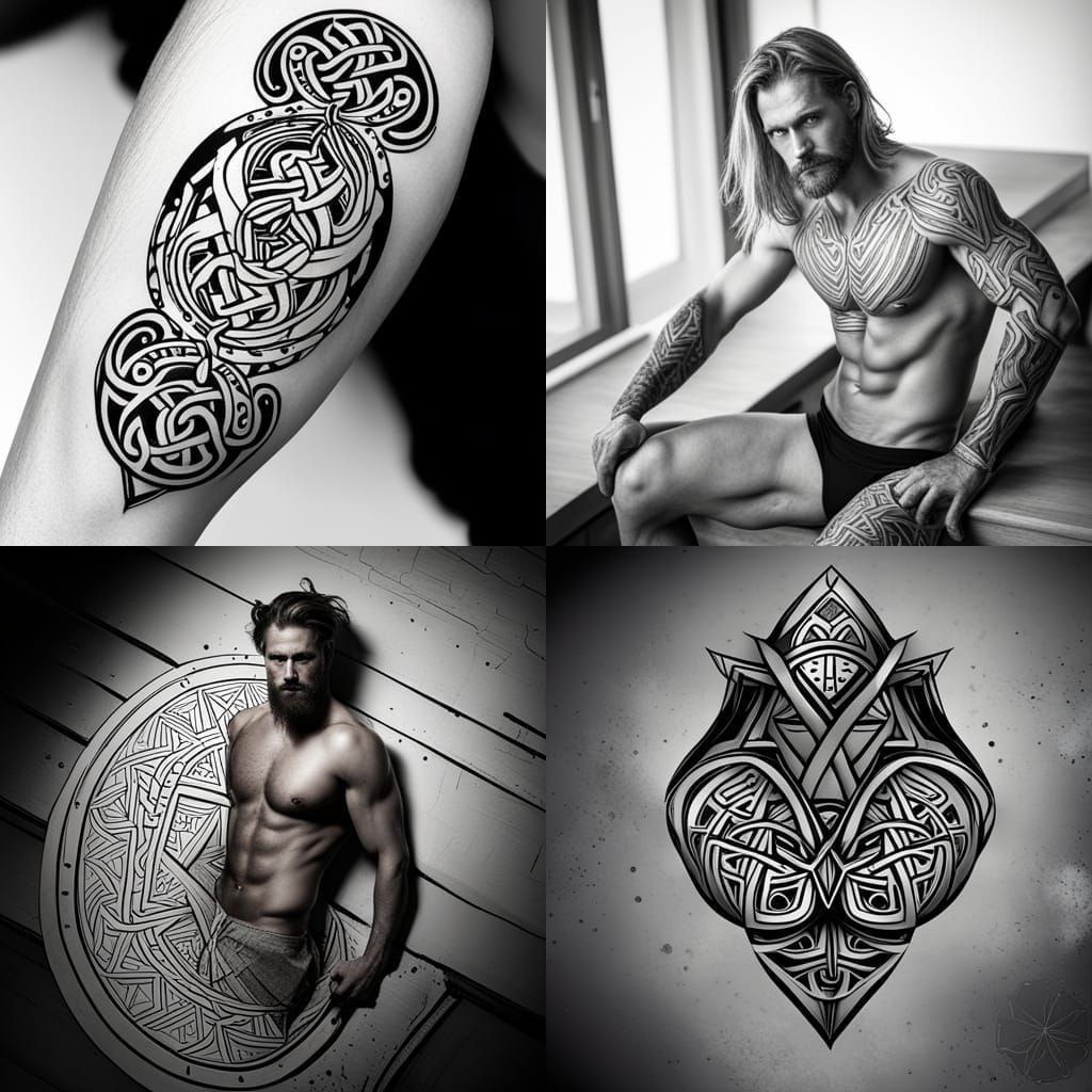 Viking Tattoo Runes Outline on White