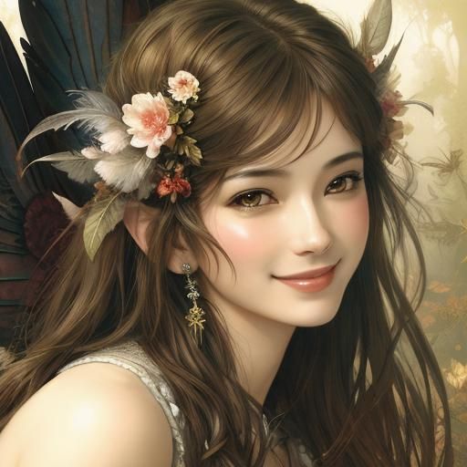 Cheerful Wood Fairy Portrait in Anime Style