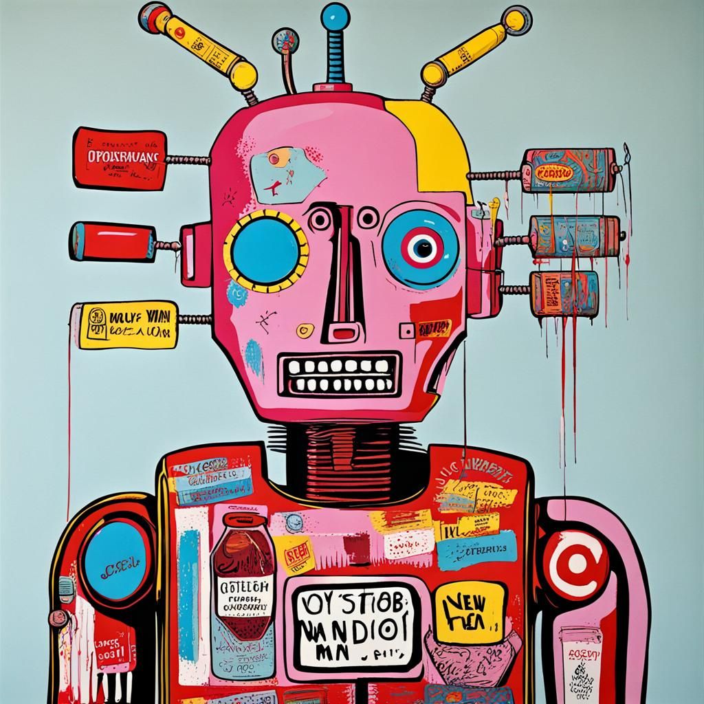 Cyborg Robot in Candy Wonderland, Pop Art Style