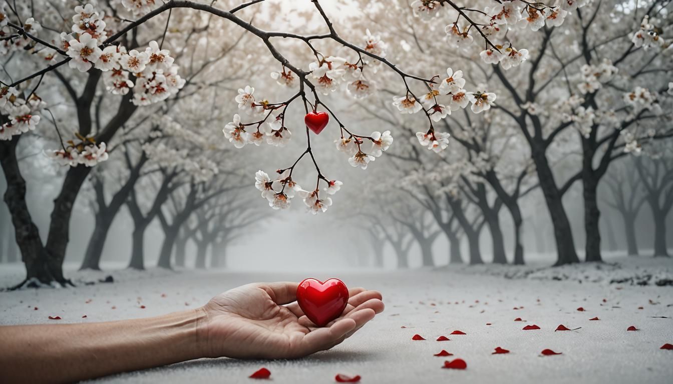 Dreamy Macro Photograph of Heart in Cherry Tree