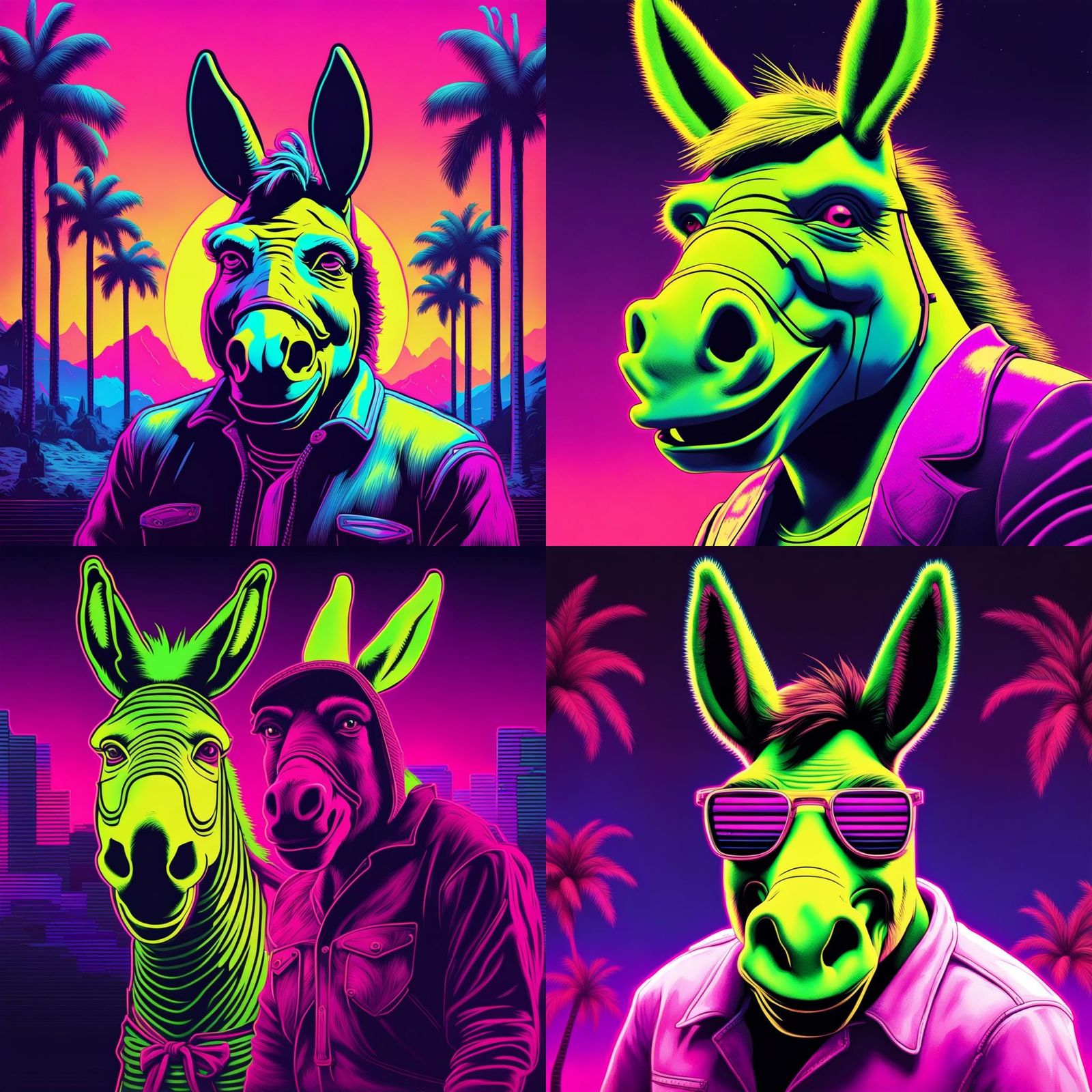 Donkey from Shrek in Synthwave Neon Style