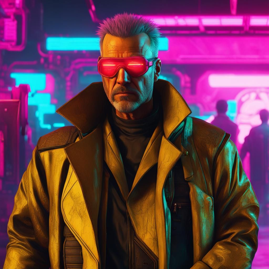 Mad Scientist in Cyberpunk Neon Laboratory