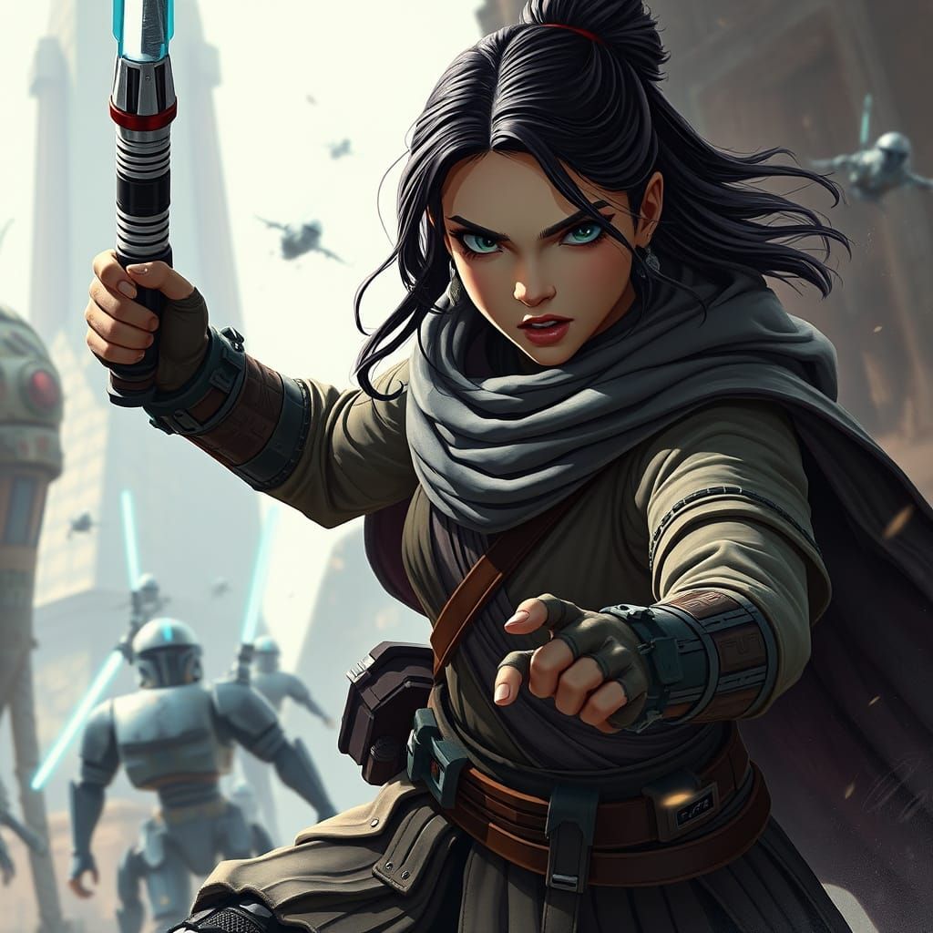 Jedi Woman Battles Droids on Kashyyyk: 3D Anime Style