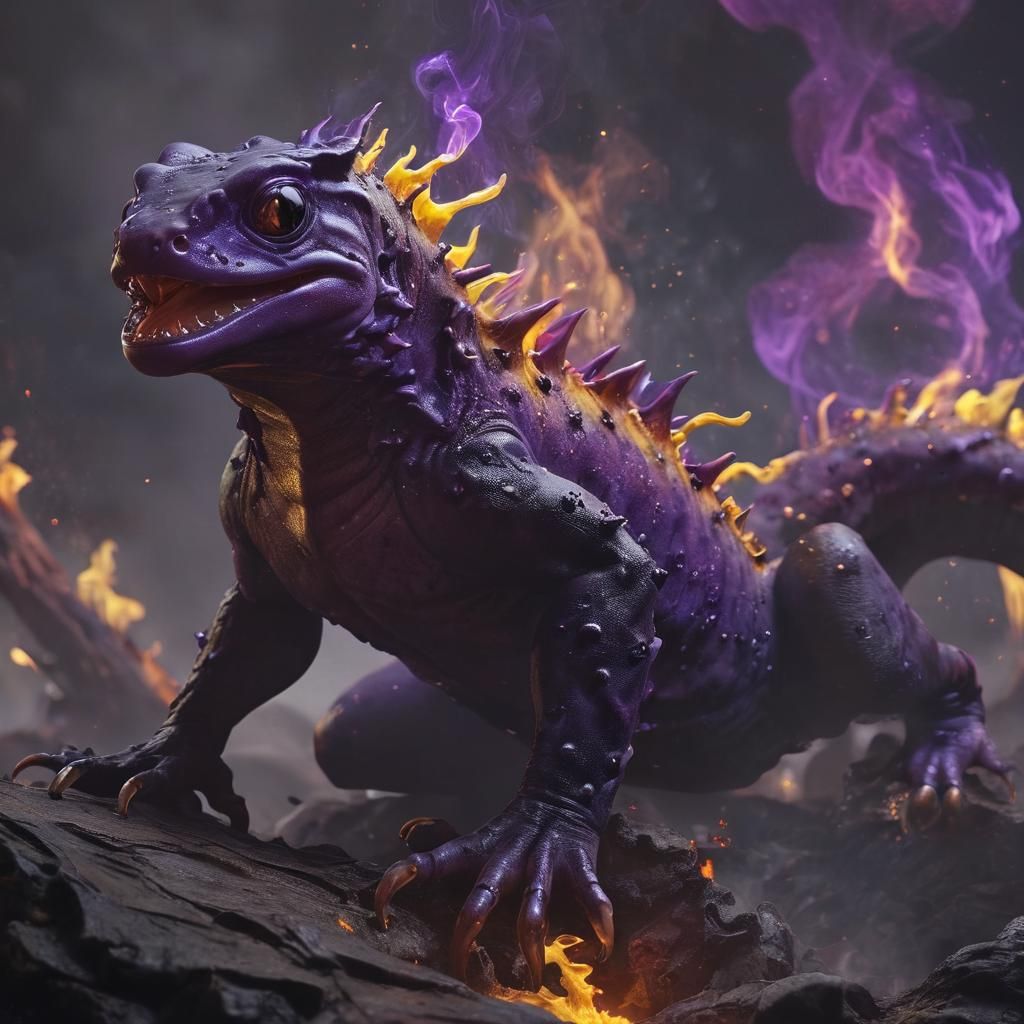 Salamander Sprite Rides Fire Elemental in Dark Fantasy Art