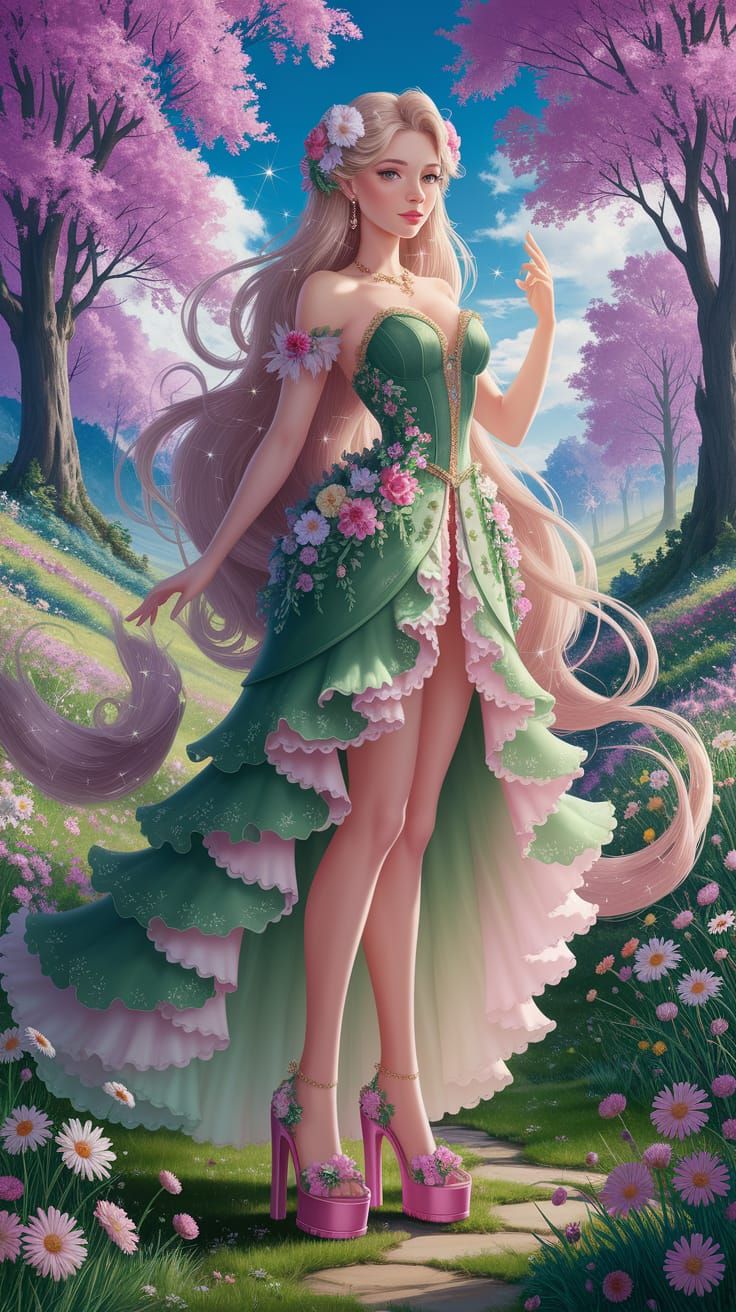 Ethereal Flower Goddess in Vibrant Digital Art