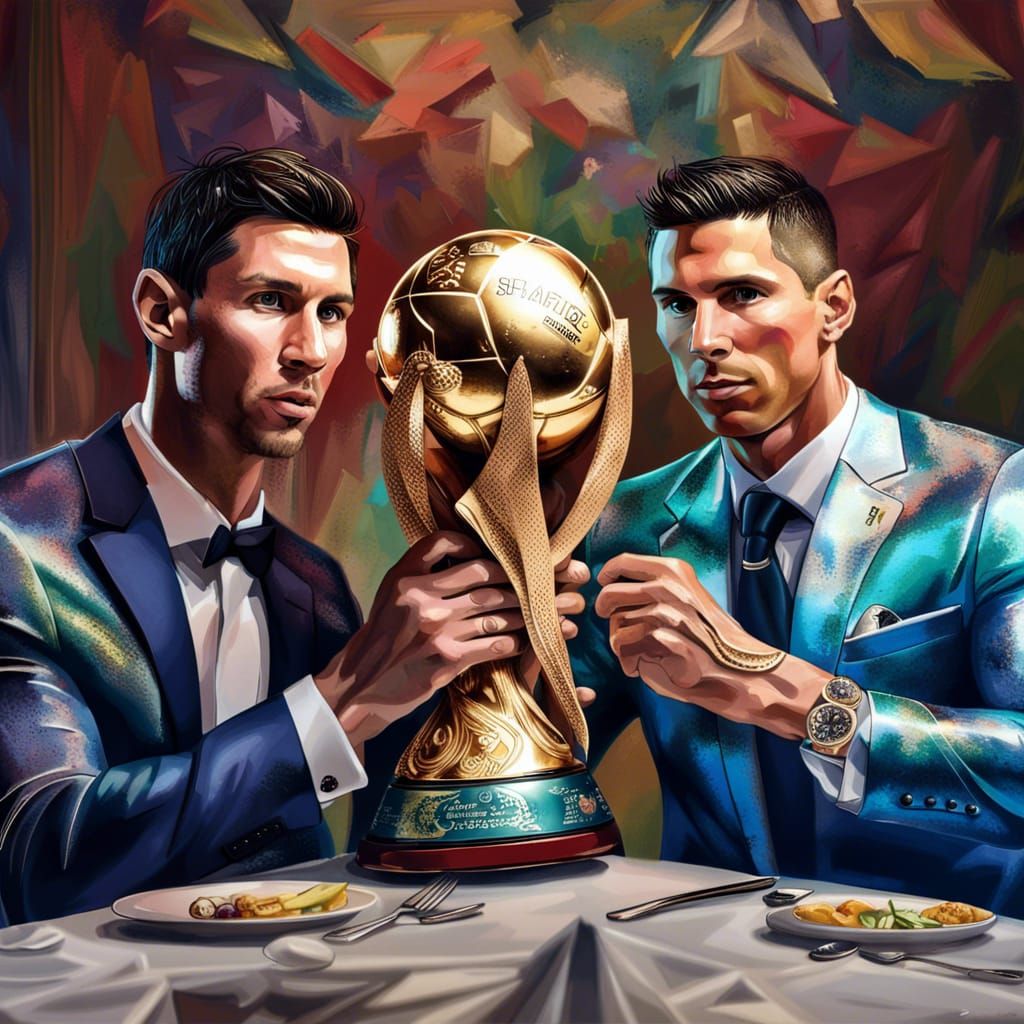 Messi and Ronaldo Celebrate with World Cup
