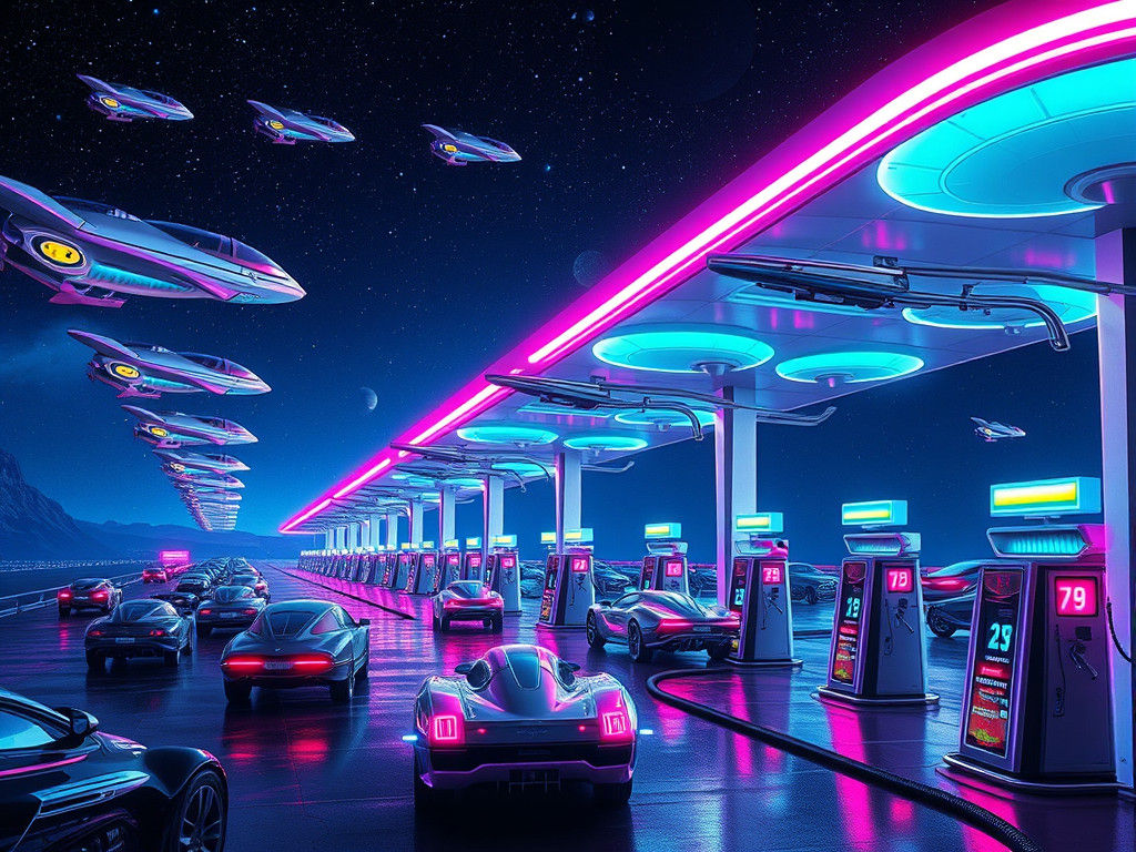 Intergalactic Gas Station in Cyberpunk Style