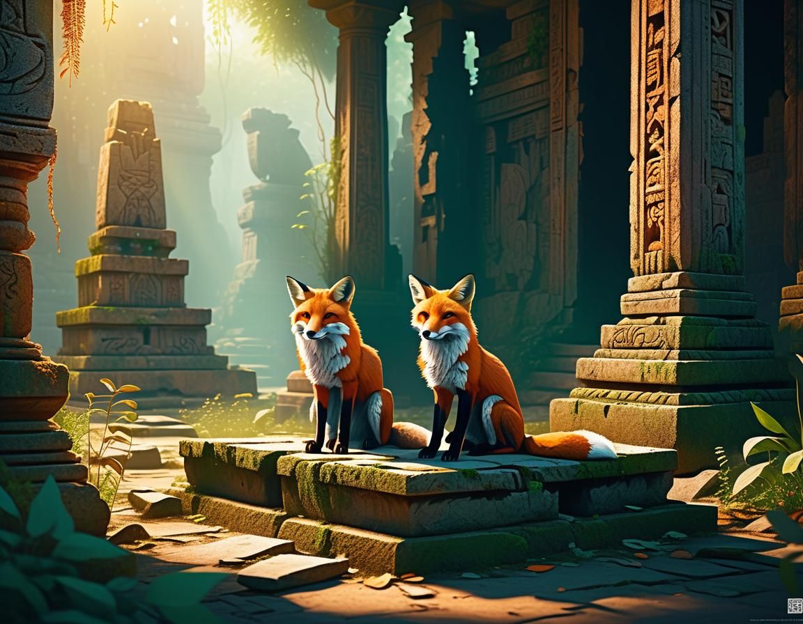 Fox in Ruined Temple Concept Art