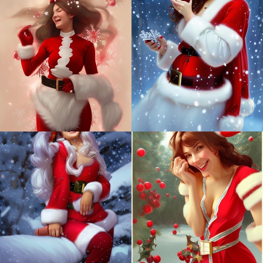 Beautiful Woman in Santa Suit, Christmas Art