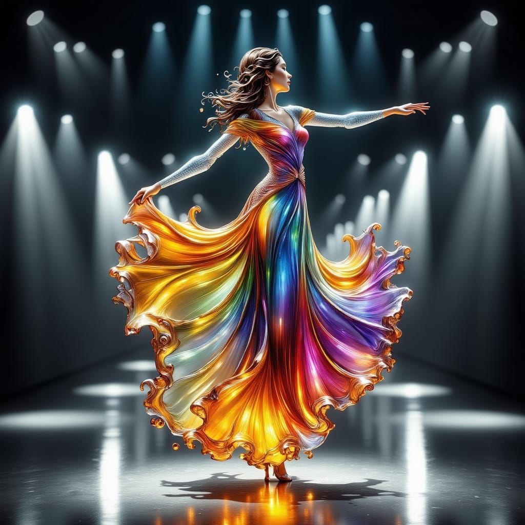 Luminous Glass Sculpture of a Dancing Woman