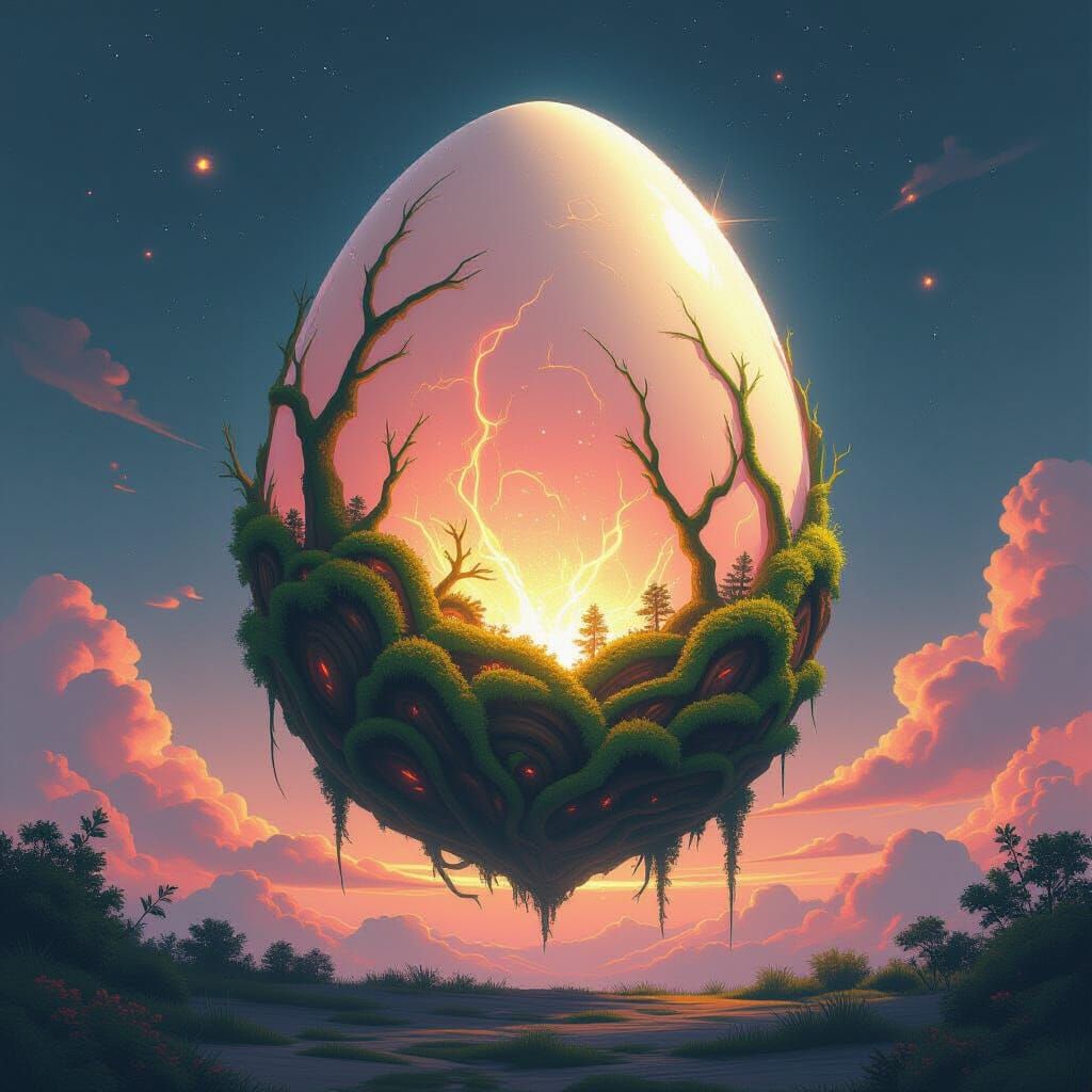 Colossal Egg in Cosmic Void: Digital Art