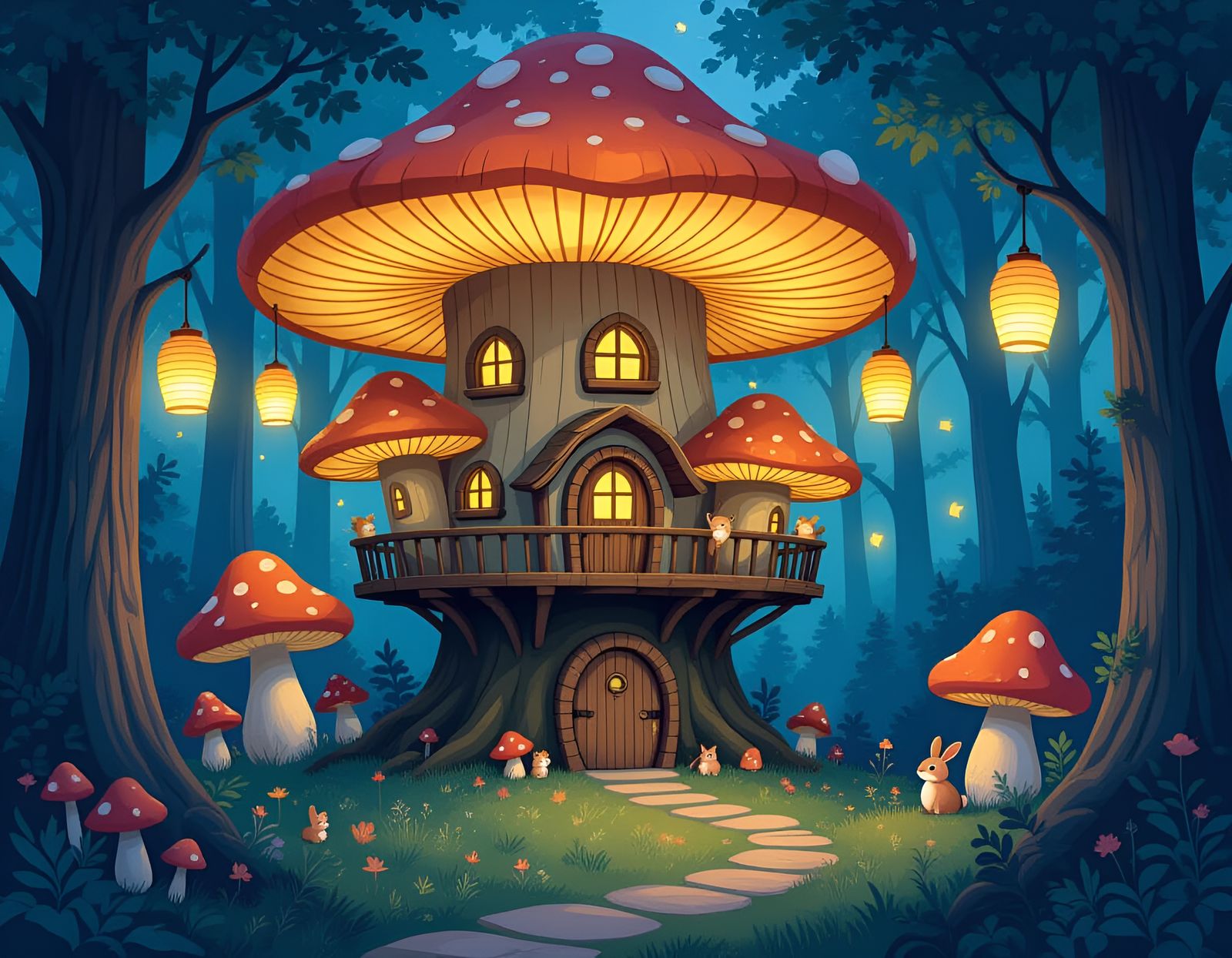 Enchanted Mushroom Village at Twilight